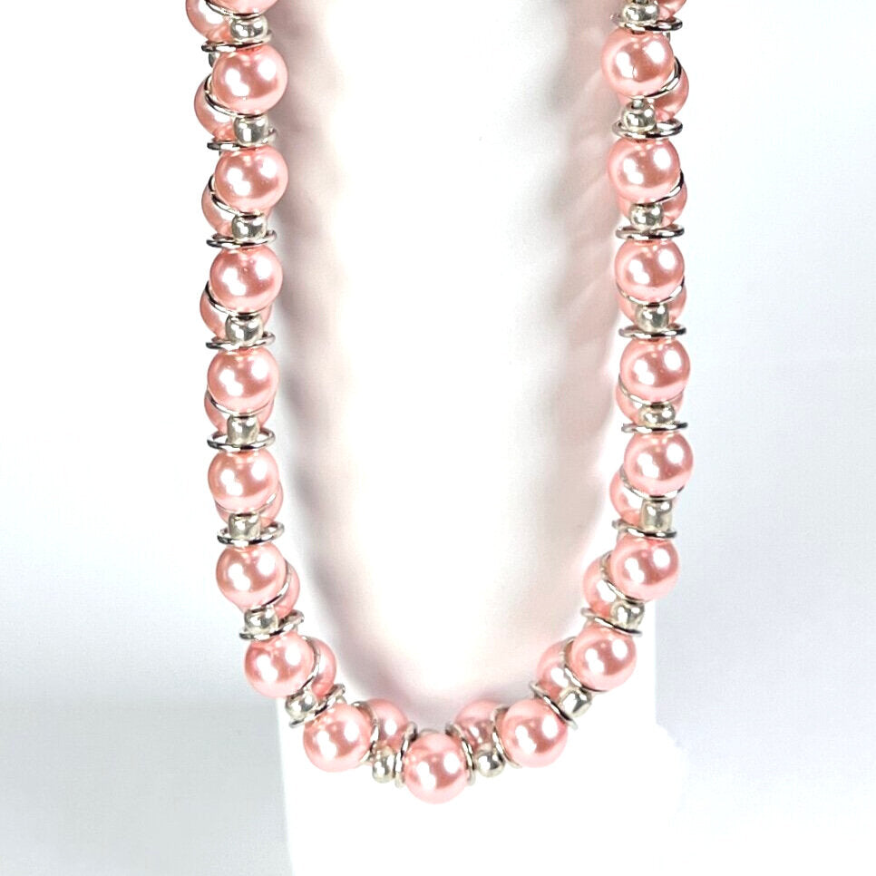 Bold Pink Glass Pearl Necklace