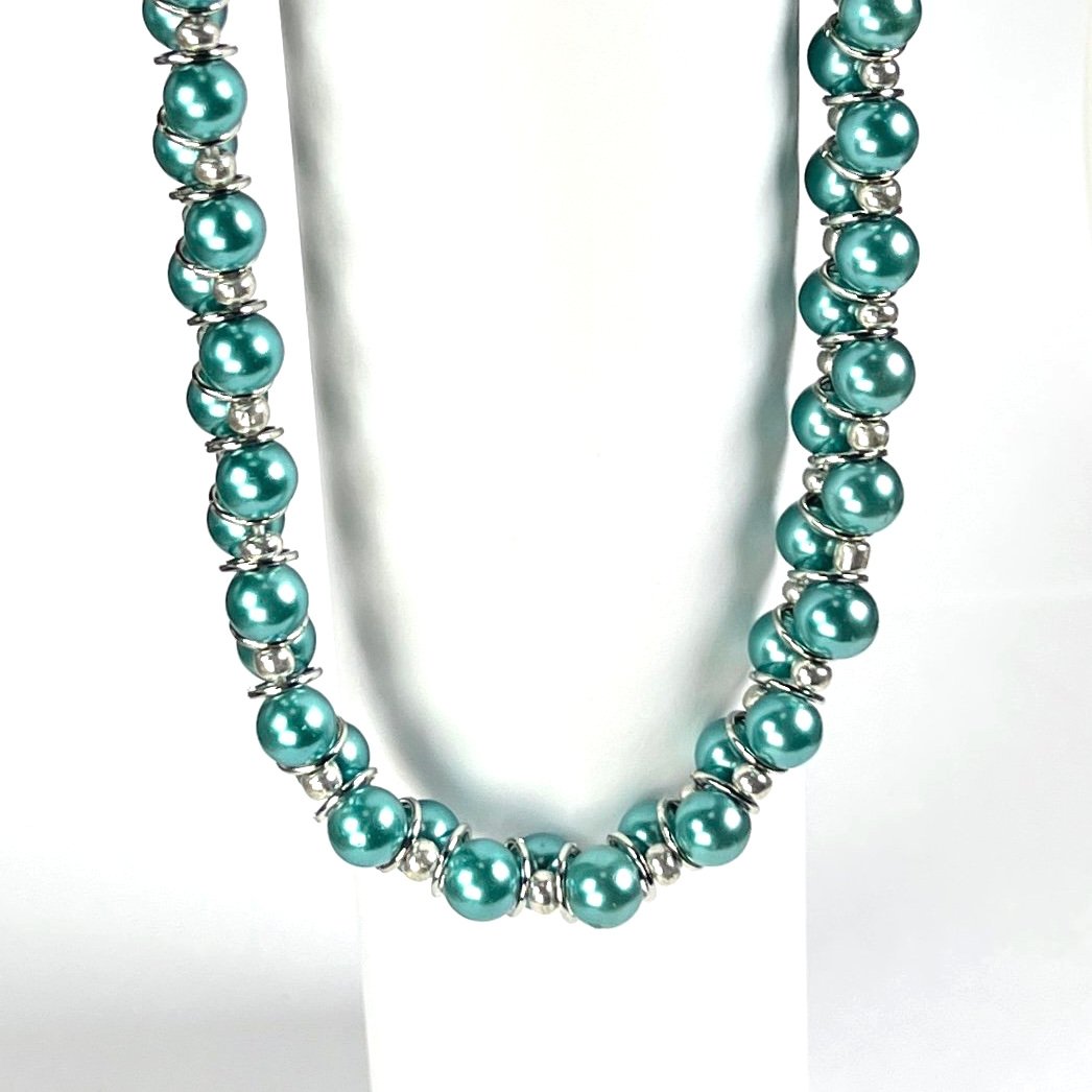 Turquoise Glass Pearl Necklace