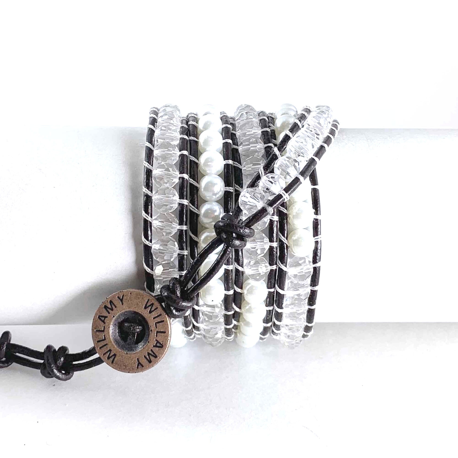 Crystal Pearl Leather Wrap by Willamy Collection