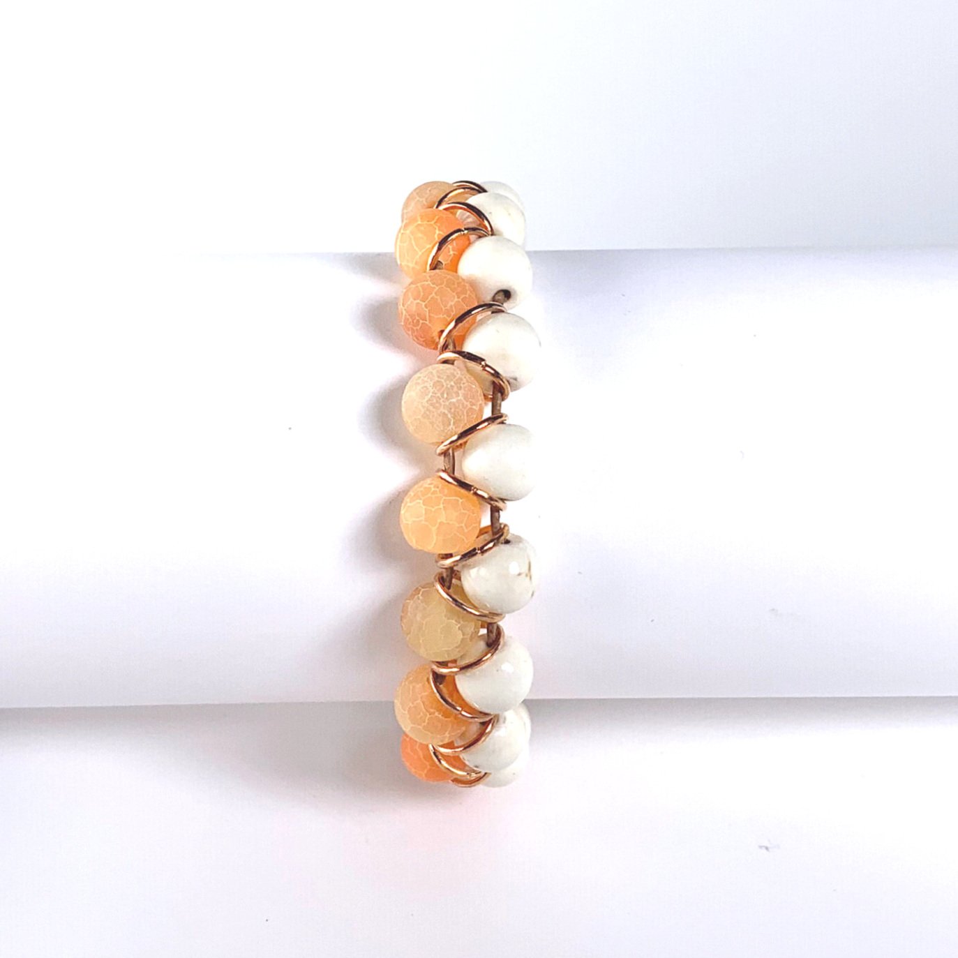 orange bracelet, spring bracelet, summer bracelet, beach bracelet, willamy, willamy collection, beaded bracelet, wrap bracelet, leather bracelet, leather wrap bracelet, gemstone bracelet