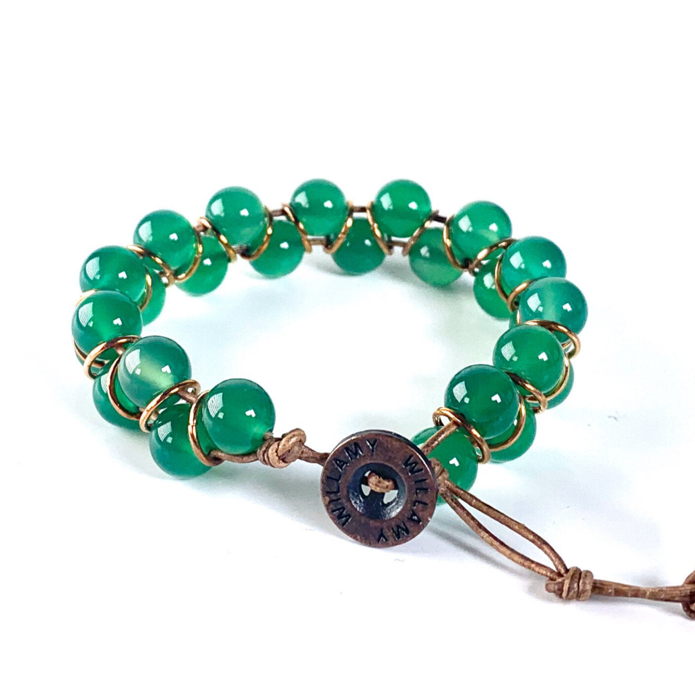 emerald stone bracelet, green bracelet, green stone bracelet, willamy, willamy collection, beaded bracelet, wrap bracelet, leather bracelet, leather wrap bracelet, gemstone bracelet
