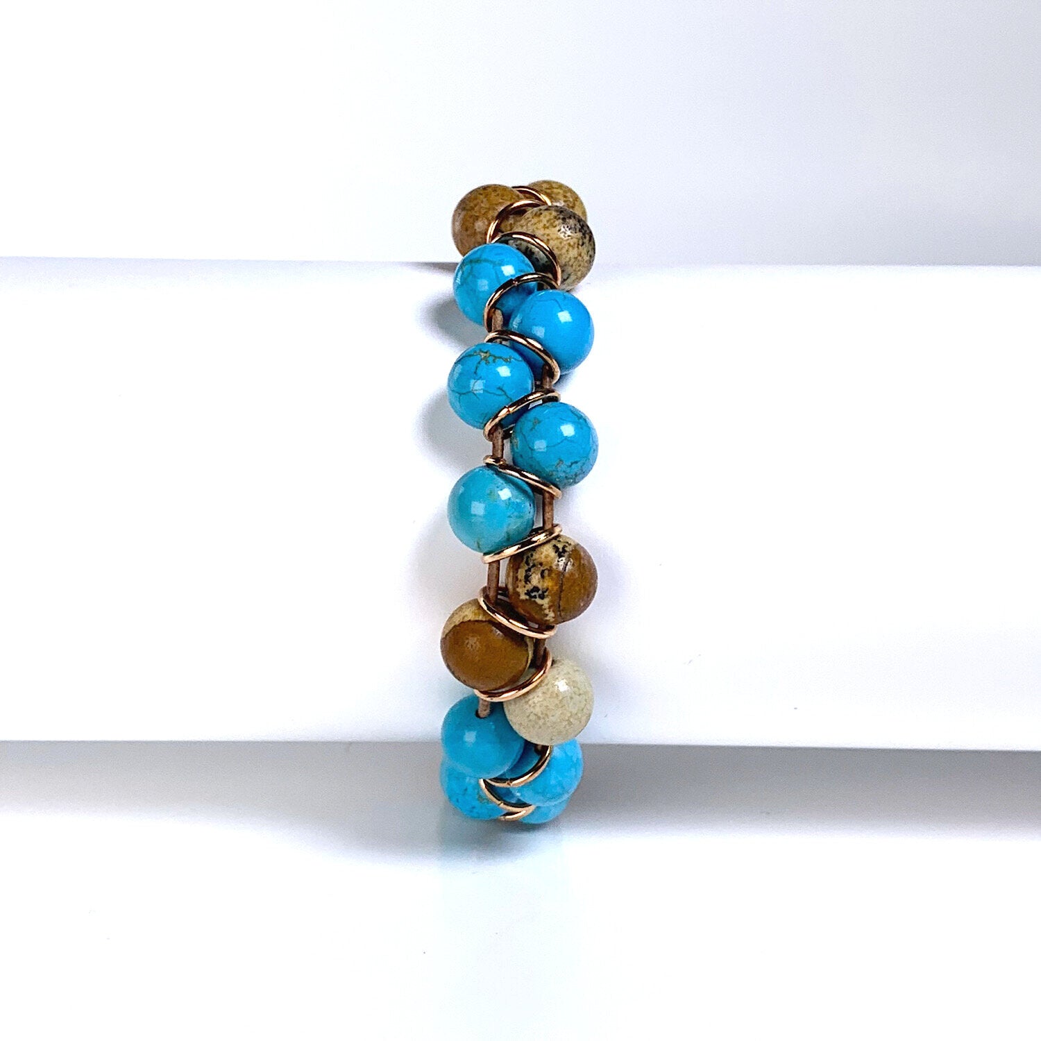 turquiose bracelet, picture jasper bracelet, willamy, willamy collection, beaded bracelet, wrap bracelet, leather bracelet, leather wrap bracelet, gemstone bracelet