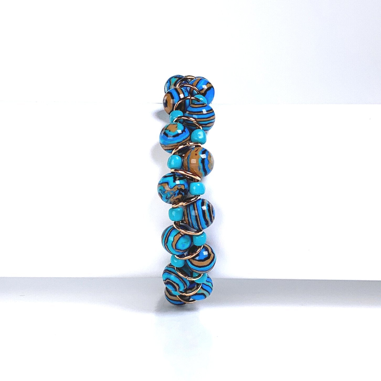 peacock stone bracelet, blue stone bracelet, willamy, willamy collection, beaded bracelet, wrap bracelet, leather bracelet, leather wrap bracelet, gemstone bracelet
