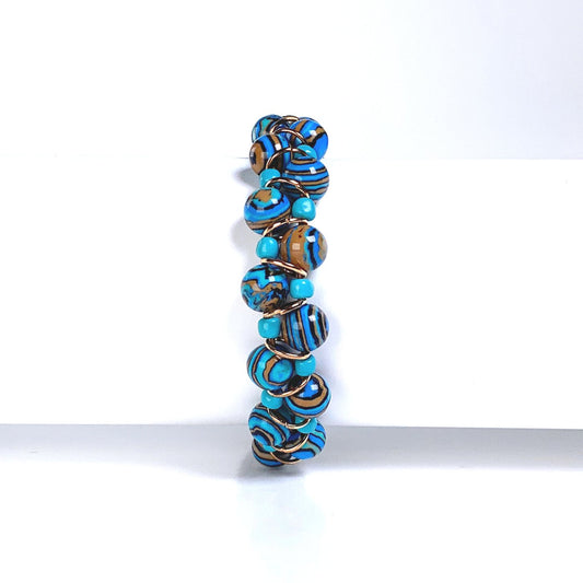 peacock stone bracelet, blue stone bracelet, willamy, willamy collection, beaded bracelet, wrap bracelet, leather bracelet, leather wrap bracelet, gemstone bracelet