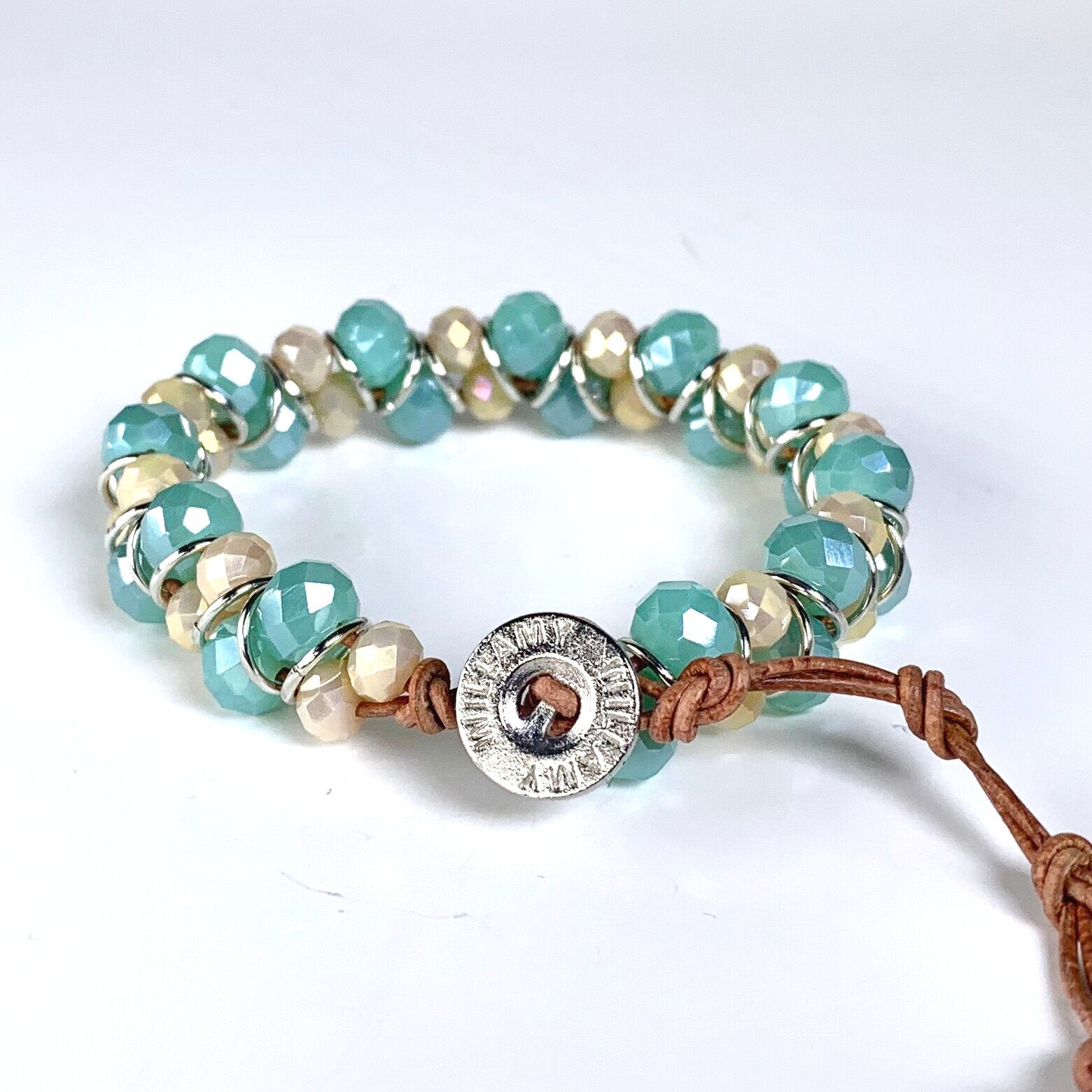 bracelet, stackable, semi-precious bracelet, leather wrap bracelet, multi-color bracelet, crystal bracelet, gemstone bracelet