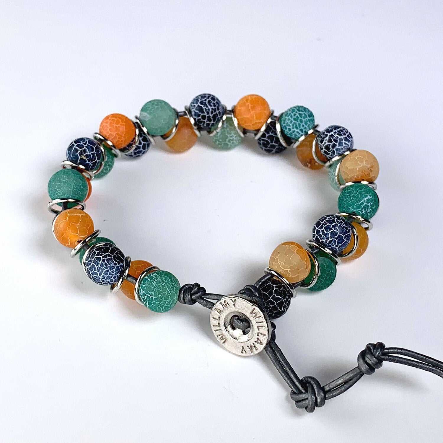 green stone bracelet, orange stone bracelet, blue stone racelet, willamy, willamy collection, beaded bracelet, wrap bracelet, leather bracelet, leather wrap bracelet, gemstone bracelet