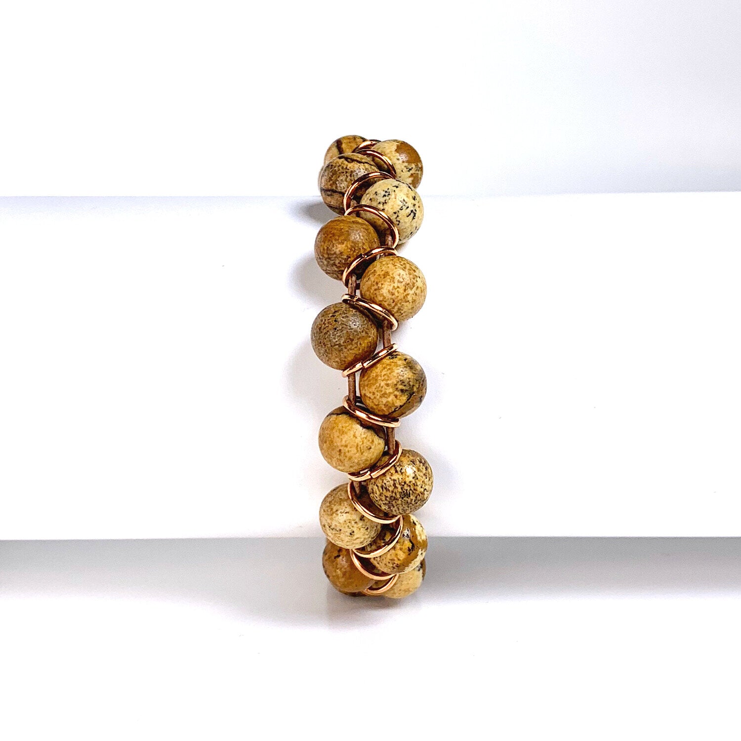 picture jasper bracelet, natural stone bracelet, brown stone bracelet, willamy, willamy collection, beaded bracelet, wrap bracelet, leather bracelet, leather wrap bracelet, gemstone bracelet