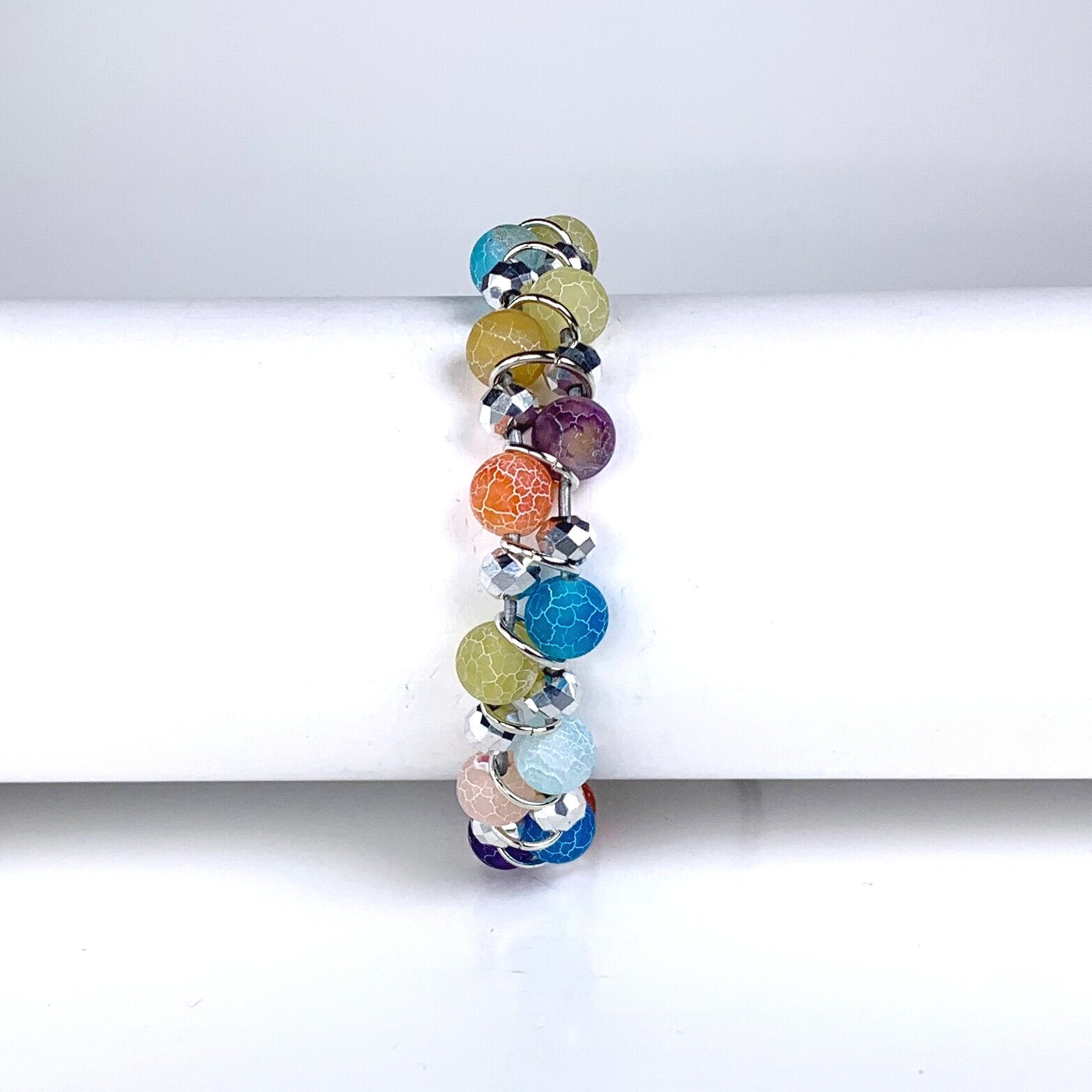 bracelet, stackable, semi-precious bracelet, leather wrap bracelet, multi-color bracelet, crystal bracelet, gemstone bracelet